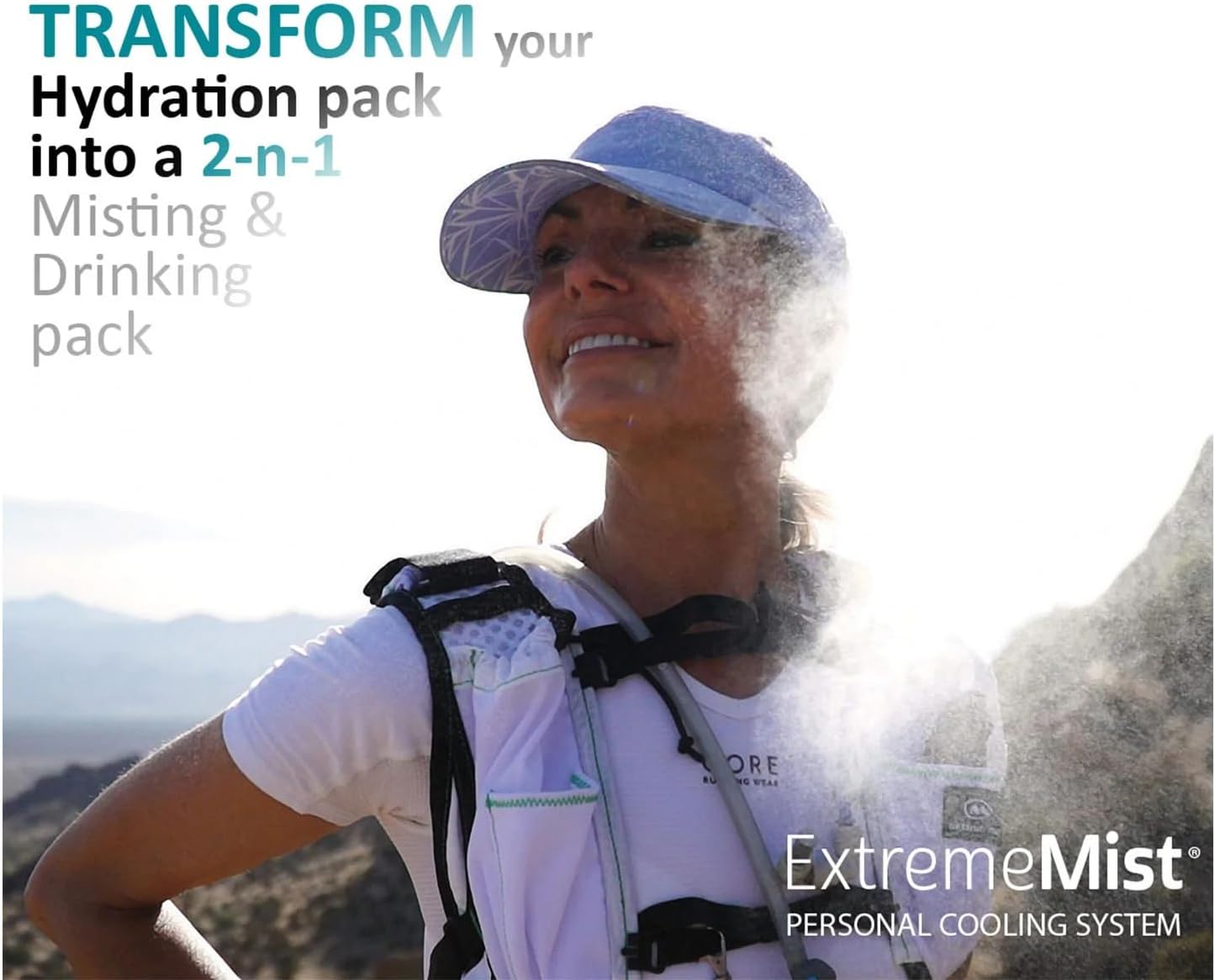 ExtremeMIST Backpack Misting System Retrofit Kit - Convert Your Hydration Backpack to Misting & Drinking Backpack | Includes Pump, Nozzle, Remote, & Rechargeable Battery - Cools the air up to 30°F