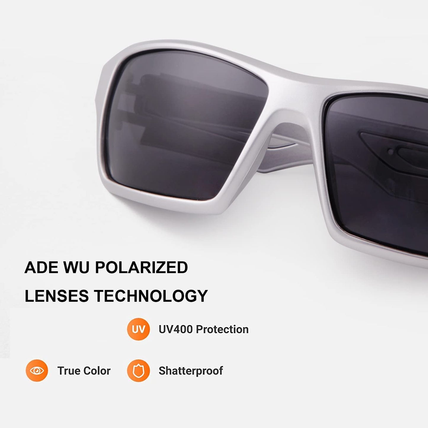ADE WU Polarized Sports Sunglasses for Men Women, Trendy Rectangle Sunglasses Mens Designer Eyewear (Silver/Grey)