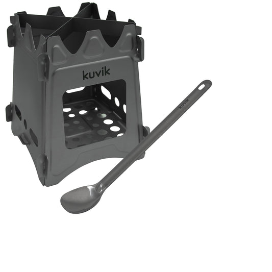 Kuvik Titanium Wood Stove & Titanium Long Handle Spoon Bundle