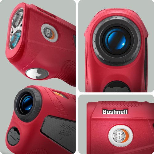 Spigen Golf Silicone Fit Rangefinder Case Designed for Bushnell Rangefinder Tour V6 Shift Protective Cover Carrying Case Golf Rangefinder Accessories Compatible with AirTag - Red
