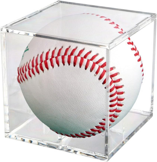 | Full Acrylic Stackable Baseball Memorabilia Cube | 3.2 x 3.2 x 3.2” Clear Transparent Square Baseball Storage with Build in Stand to Display Base Ball with Autograph