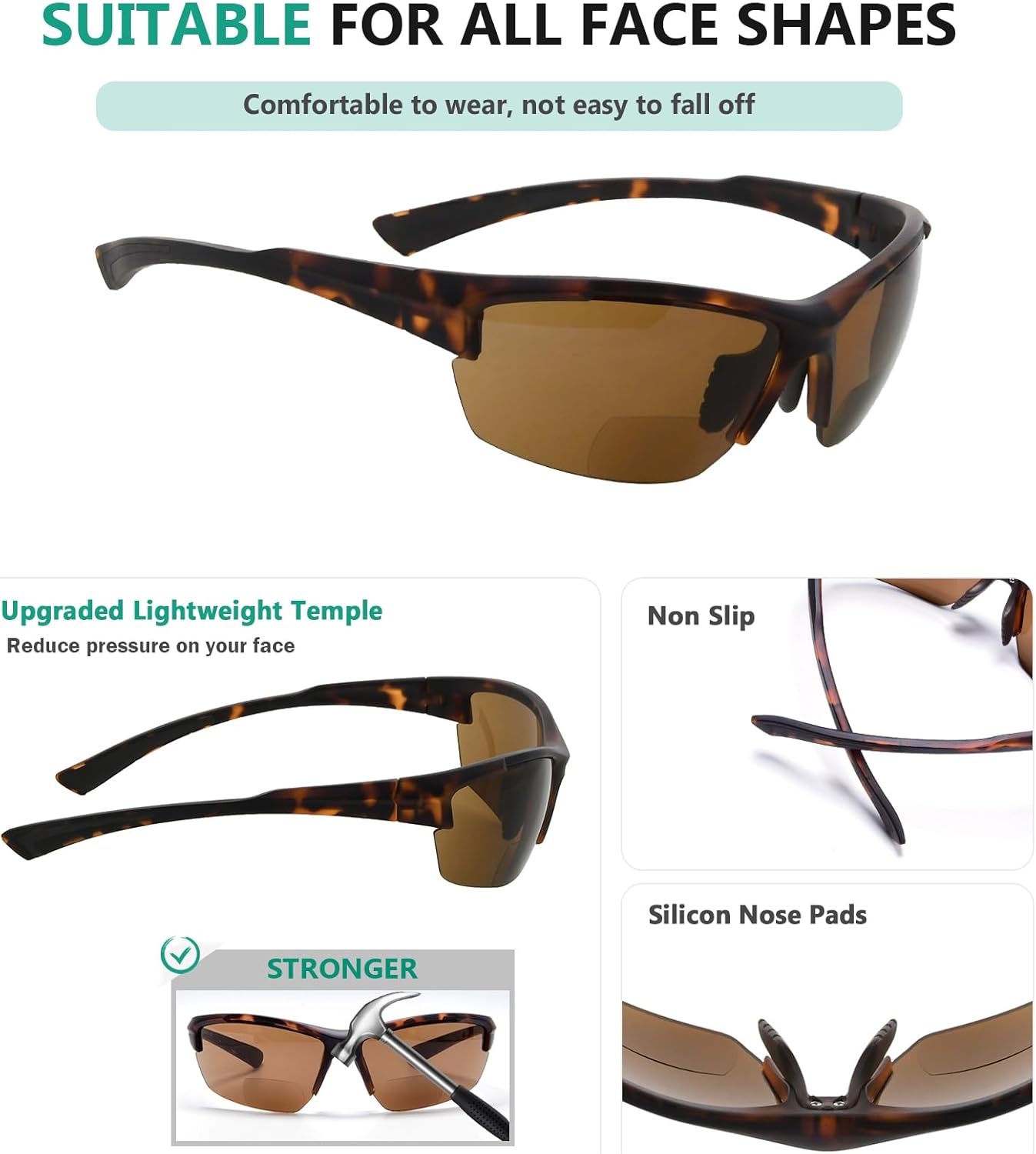 Eyekepper TR90 Frame Bifocal Sports Sunglasses Baseball Running Fishing Driving Golf Softball Hiking Sunshine Readers