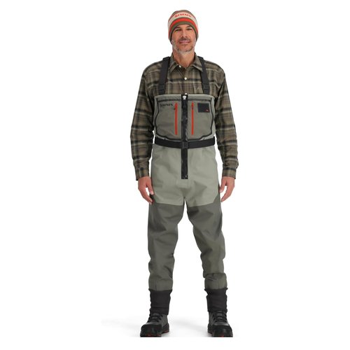 Simms Freestone Z Mens Fishing Waders, Waterproof Chest Stockingfoot Waders w/Gravel Guards, Front Zipper, 4-Layer Breathable, Hunting and Fly Fishing Waders, Smoke, Large 9-11 Foot