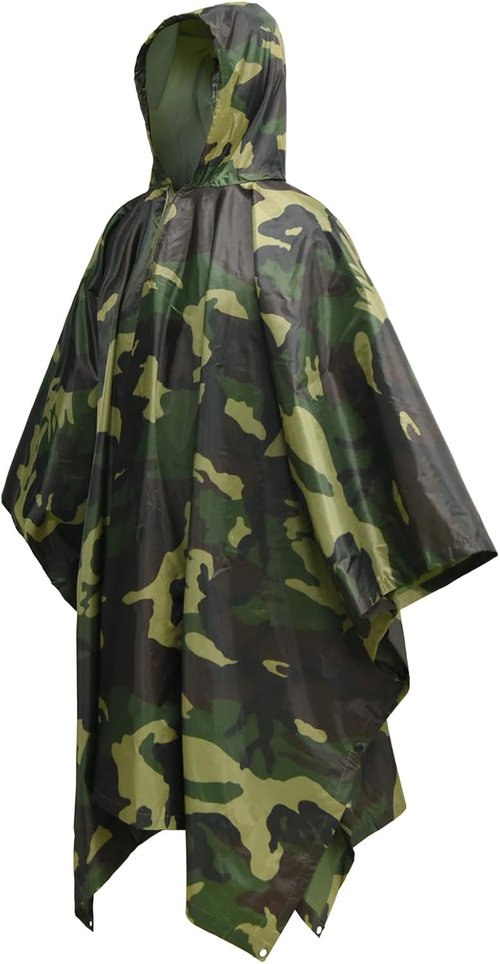 LOOGU Rain Poncho Waterproof Hooded Rain Coat Multi-Use Camo Shelter Ground Sheet for Hunting Camping Hiking