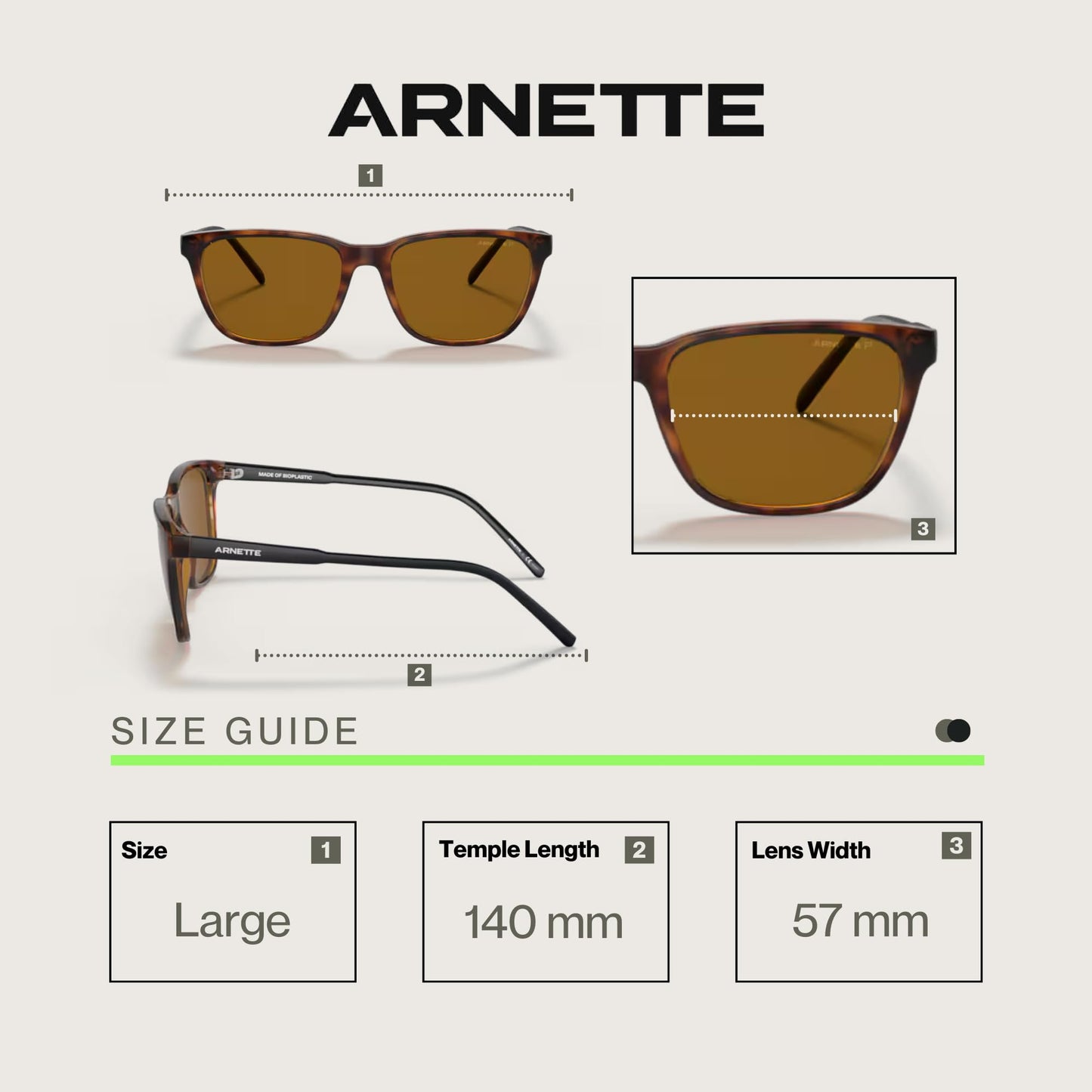 ARNETTE Cortex AN4291 277083 57MM Dark Havana/Brown Polarized Square Sunglasses for Men +BUNDLE with ACCESSORY EYEWEAR KIT
