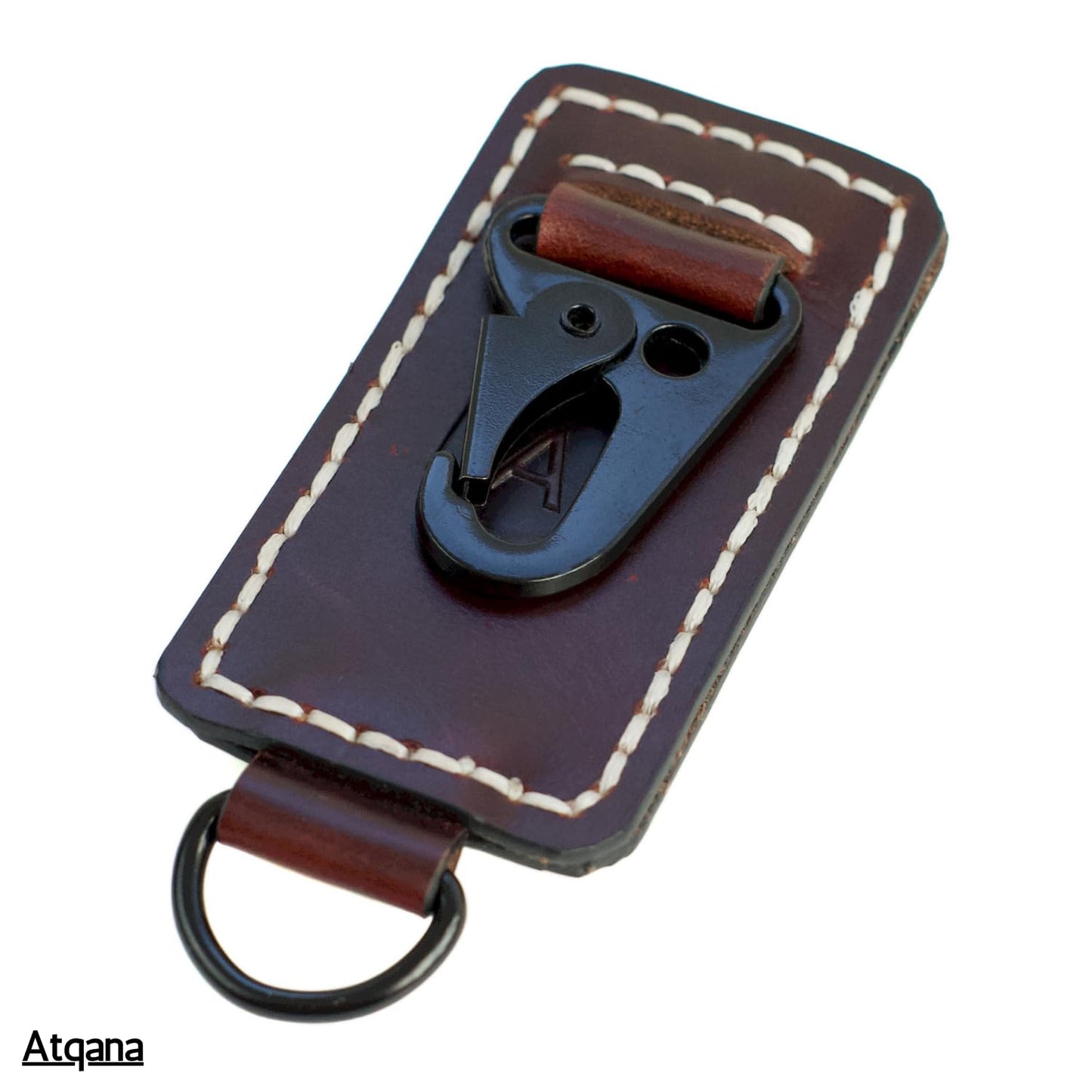 Atqana Leather Belt Key Holder (Premium Leather) - Handmade EDC Keychain Clip for Belt with Heavy Duty Key Fob Holder and D Ring (Extra Dark Brown)