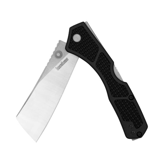 Kershaw Hatch Folding Pocket Knife, 3.15 inch Cleaver Style D2 Stainless Steel Blade, Black Handle, Mid Lock Mechanism, Pocketclip