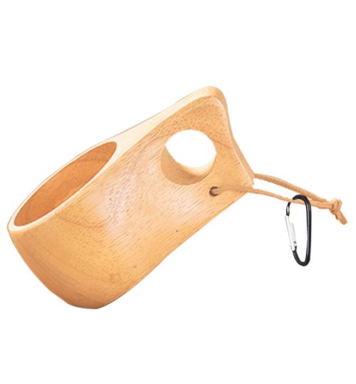 Flimjibg Coffe Mug Portable Wooden Camp Cup with Handle Kuksa Handmade Cool Hot Drinking Viking Mug Unique Natural Wood Grain for Outdoor Travel Hiking Men Women