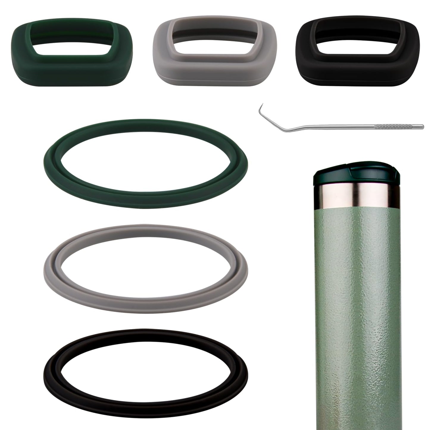(7 Pack) ubber Seal Replacement for Stanley AeroLight Transit Bottle,Seal Gasket for Stanley AeroLight 16oz/20oz Transit Bottle Leak Proof Insulated Travel Tumbler (7, Black/Gray/Green)
