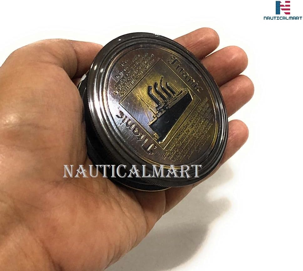 Brass Pocket Compass Marine Titanic Antique Style Engraved Romantic Gift Ideas for Him/Her - Husband Gifts from Wife, for Men Maritime Nautical Compass Hiking Camping Hunting Trekking