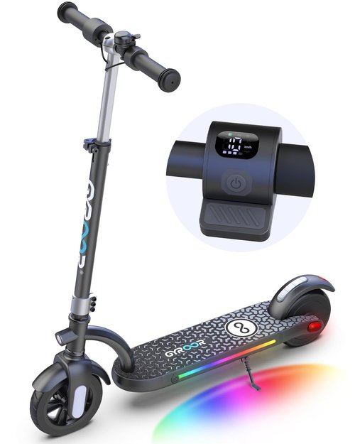 Gyroor H40 Kids Electric Scooter with 180W Motor & LED Visible Display, 10 Mph, Colorful Lights, Adjustable Speed and Height, Electric Scooter for Kids Ages 8-12 Ideal Gifts