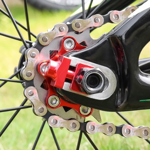 Xmomx 4 Sets Bike Chain Adjuster 4 Colors Bicycle Chain Tensioners Fixing Buckle Wheel Fastener Cycling Regulator Aluminum Alloy Black Red Gold Silver for Single Speed Bike