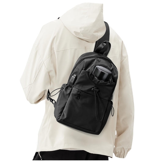 Black Sling Crossbody Bag for Men Women, Tactical Backpack Shoulder Daypack Mini Anti-Theft Cross Body Motorcycle Chest Bags, Small One Strap Fanny Back Pack for Casual Travel Hiking Sport Gym