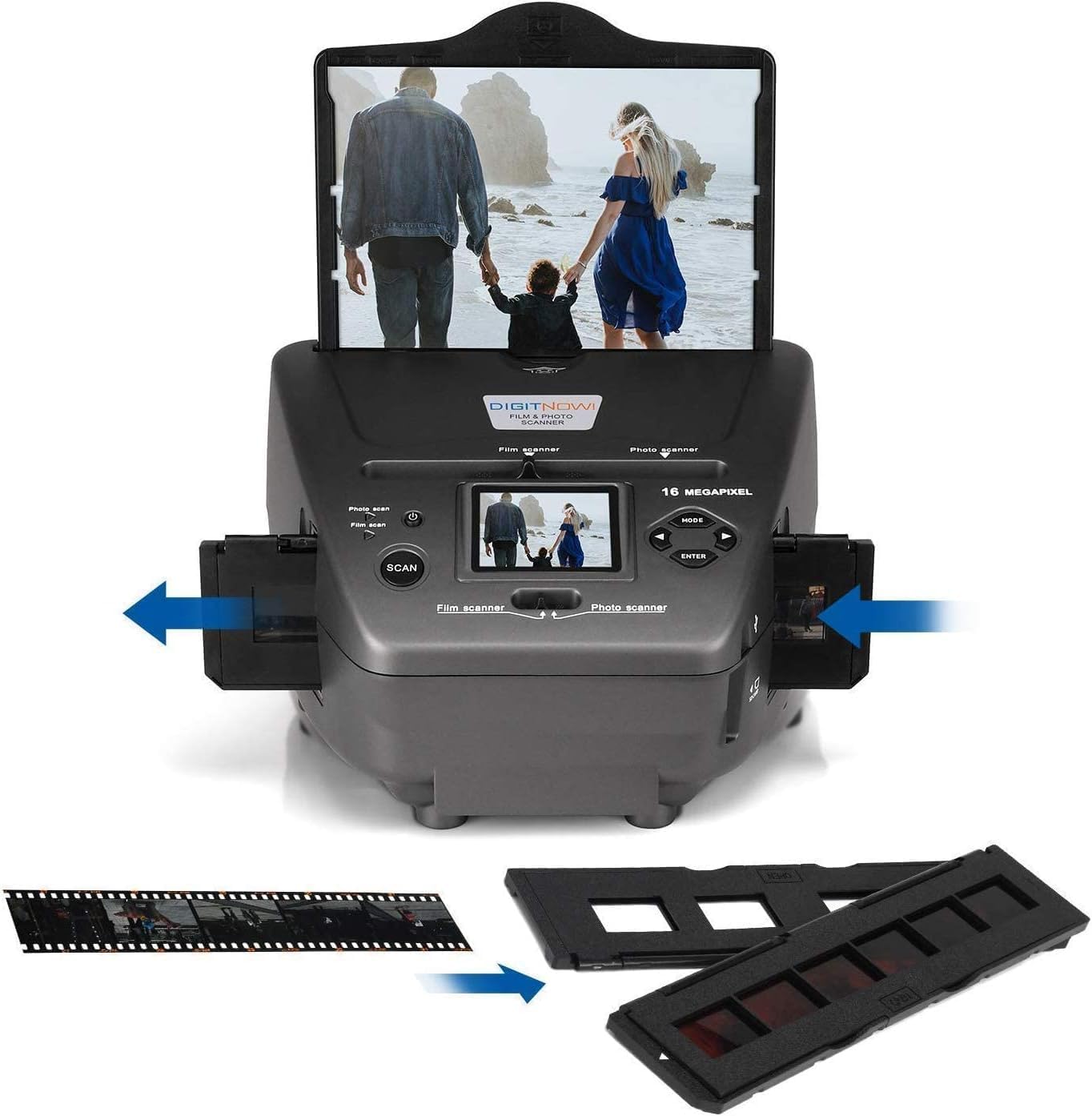 High Resolution Film Scanner with 2.4 LCD Screen - Scan 35mm Slides/Negatives/Photos/Business Cards to Digital JPEG/PDF - Fast 5s Scan Speed - Free 4GB SD Card & Adapter - PC/Mac Compatible - Grey