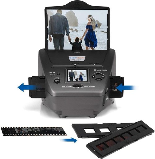 High Resolution Film Scanner with 2.4 LCD Screen - Scan 35mm Slides/Negatives/Photos/Business Cards to Digital JPEG/PDF - Fast 5s Scan Speed - Free 4GB SD Card & Adapter - PC/Mac Compatible - Grey