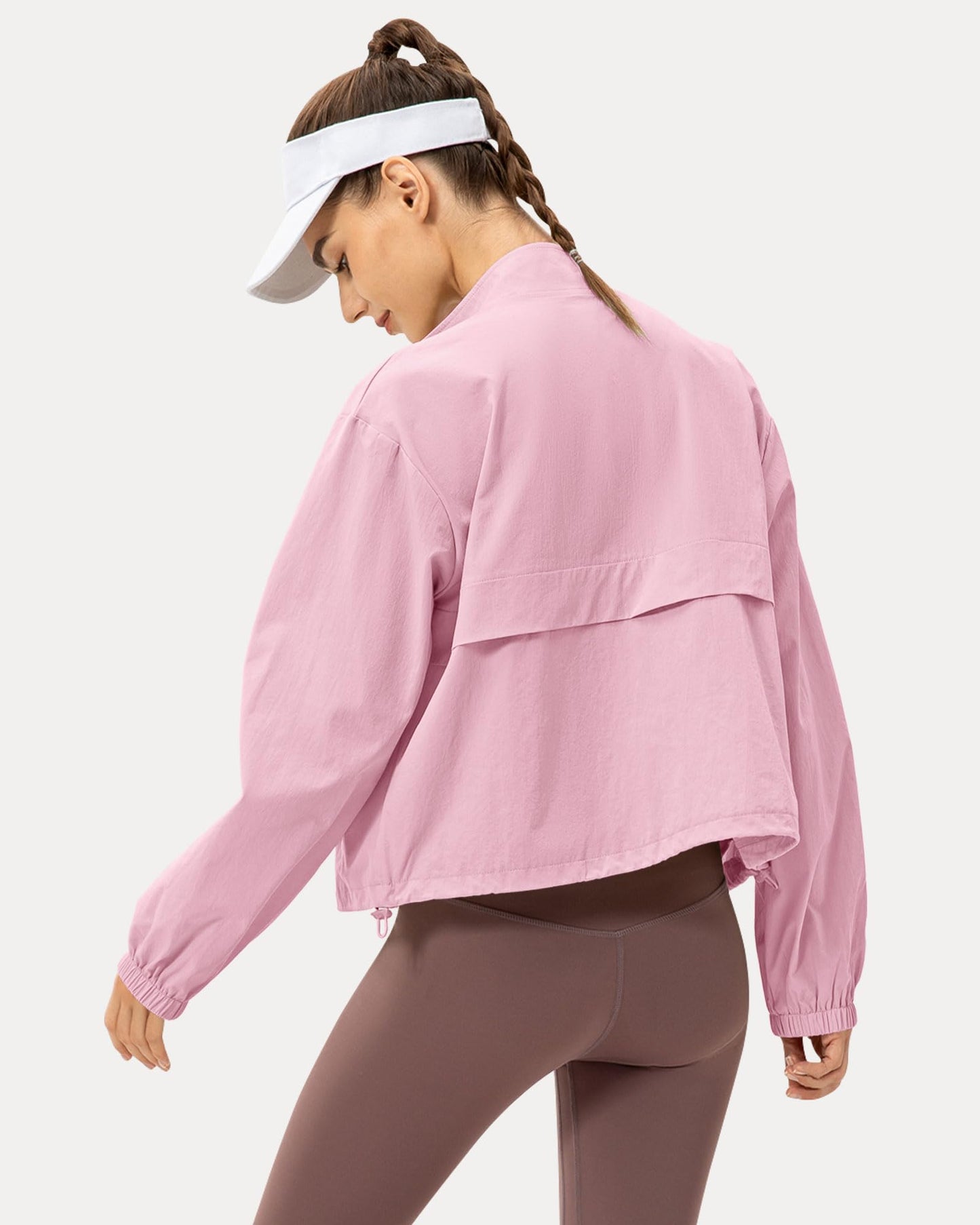 Locachy Women's Lightweight Zip Up Athletic Jacket Stand Collar Windproof Sun Protection Workout Outdoor Jacket Pink XS