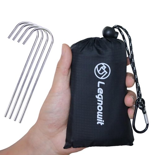Legnowit Outdoor Pocket Blanket, 55"x39" Waterproof Foldable Compact Small Pincic Blanket, Ultralight Tarp for Camping, Festival, Beach, Hiking, Backpacking, Travel and More, Stakes Included (Black)
