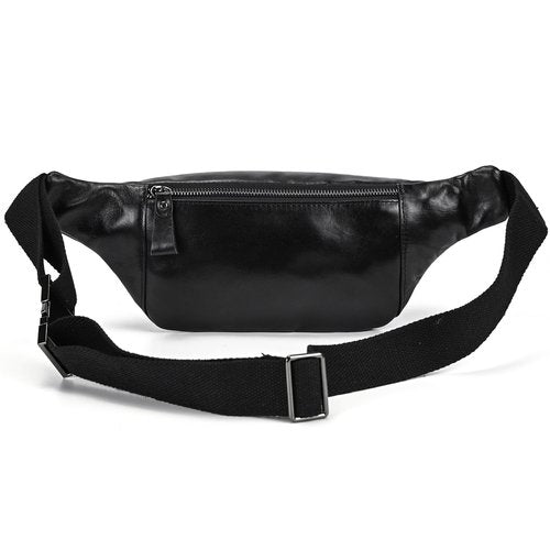 LUUFAN Men's Leather Waist Bag Multiple Pockets Slim Fanny Pack Adjustable Belt bag for Outdoor Running Hiking and Travel (Black)