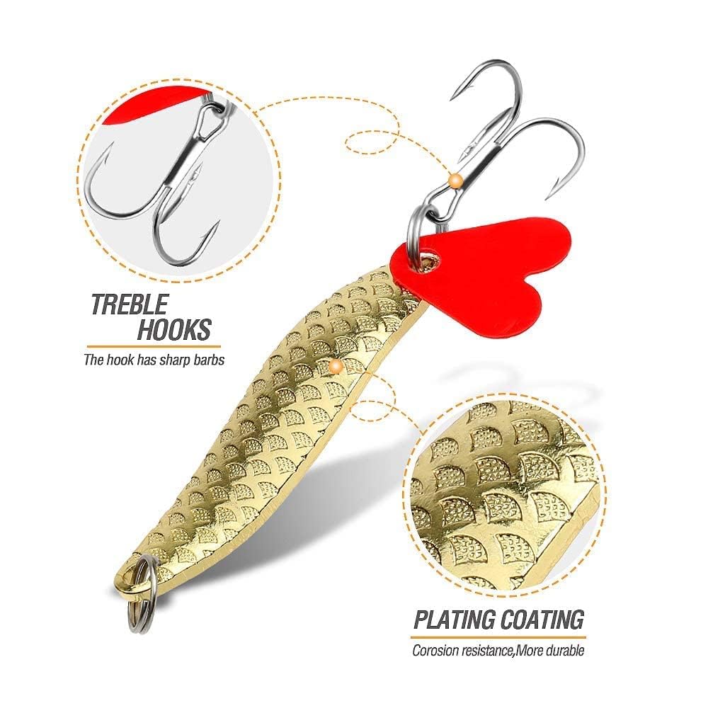 DONQL Spoon Fishing Lures, 16pcs Metal Fishing Spoon Lures Hard Baits Saltwater Fishing Lures Spinner Baits Fish Treble Hooks Tackle Salmon Bass (Set A)