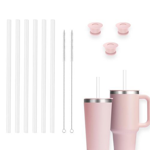 BOSORIO 11pcs Spill Stoppers and Straws Comppatible with Hydroflask Tumbler, Replacement Straw Accessories for Hydro Flask Tumbler 20oz, 28oz, 32oz, 40oz, Fits Most Straws(Pink