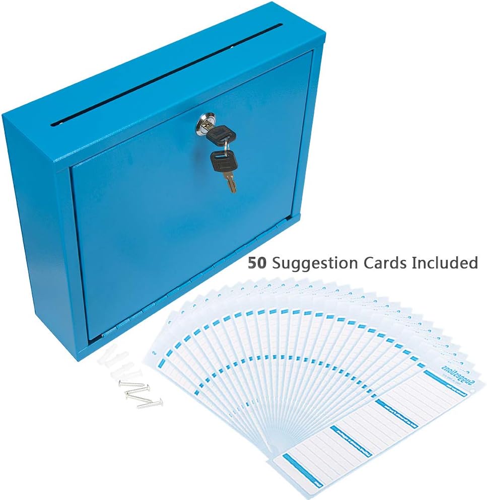 KYODOLED Suggestion Box with Lock and Slot, Small Locking Mailbox for Office, Wall Mount Safe Money/Key Drop Box with 50 Free Suggestion Cards, 9.8" W x 3" D x 7" H, Black