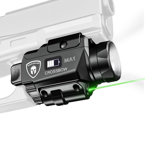 WARRIORLAND Compact MA1 800-Lumen Pistol Light, Fits G17/ G19/ G19X/ P320/ G2C/ Hellcat Pro/Echelon and Other 100+ Models, with Green Laser White LED Combo, Tactical Flashlight with Battery Indicator