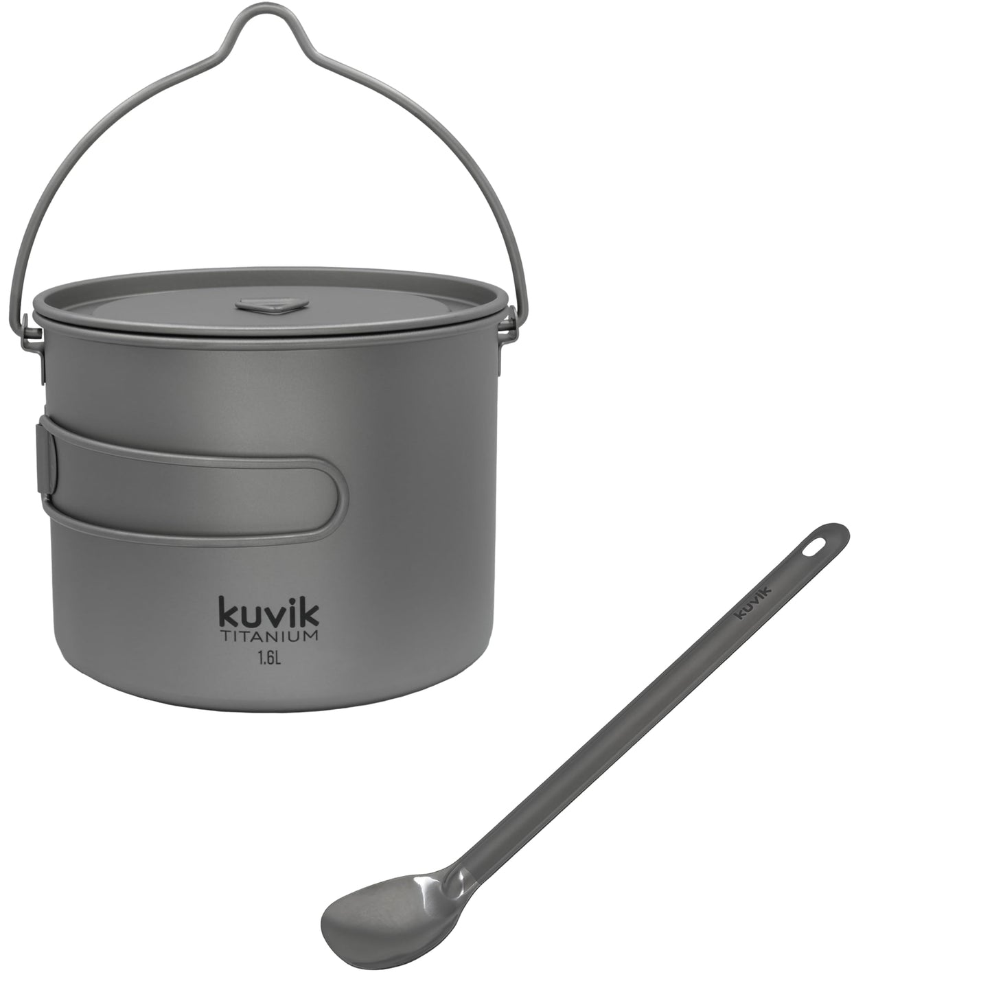 Kuvik 1600ml (54 oz) Titanium Pot with Bail Handle & Titanium Long Handle Spoon Bundle