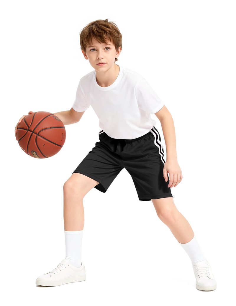 Somaibo Boys Athletic Shorts, Kids Basketball Quick Dry Mesh Short for Youth Soccer Gym Sports Running Black