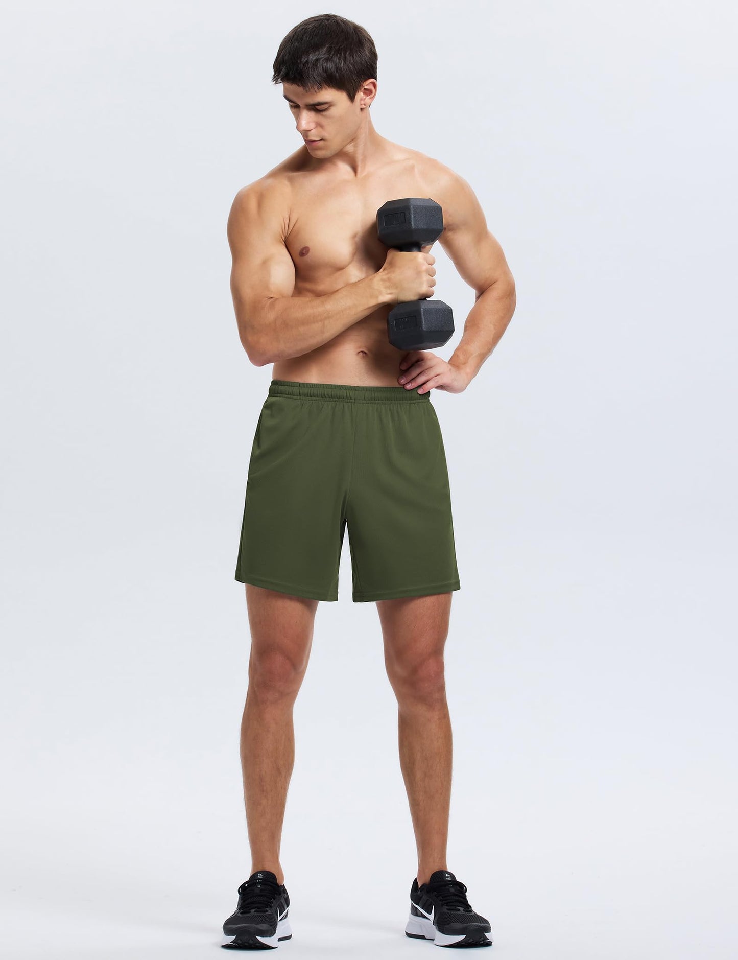VGVB Men's 7 Inch Athletic Shorts Lightweight Workout Running Shorts Quick Dry Gym Shorts with Pockets Green,Large