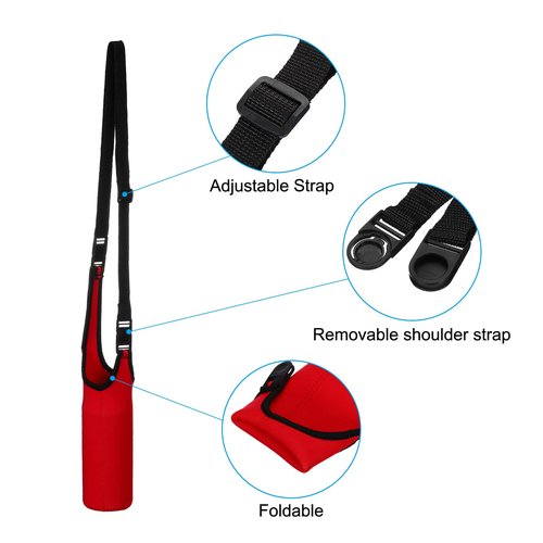 PATIKIL 67mmx185mm Water Bottle Sling Bag, 1 Pack Neoprene Portable Insulated Bottle Holder Carrier with Removable Adjustable Shoulder Strap, Red