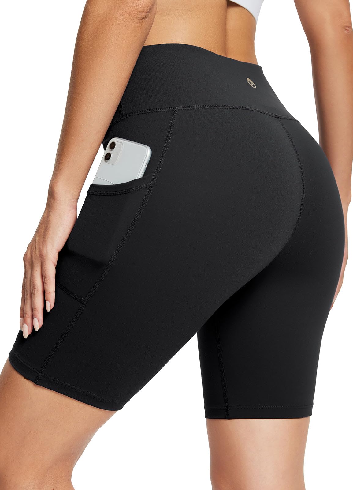 baleaf Biker Shorts Women Yoga Gym Workout Spandex Running Volleyball Tummy Control Compression with Pockets Soft 8" Black XXXL