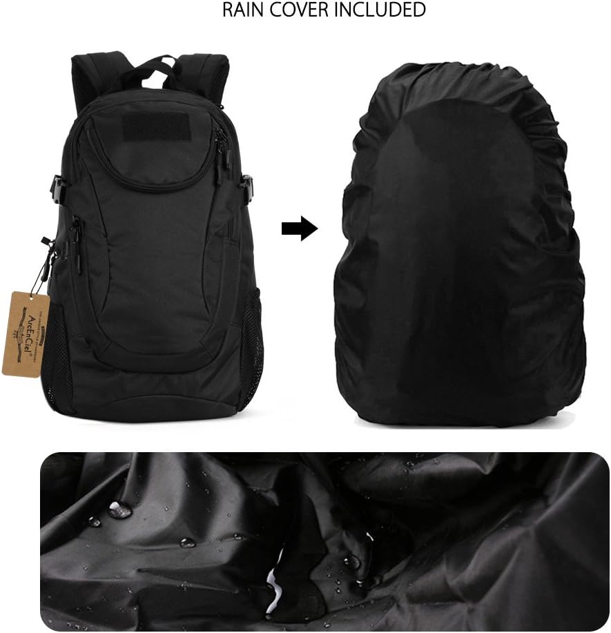 ArcEnCiel Motorcycle Backpack Tactical Military Bag for Outdoor Hiking Camping Trekking - Rain Cover+Patch Included