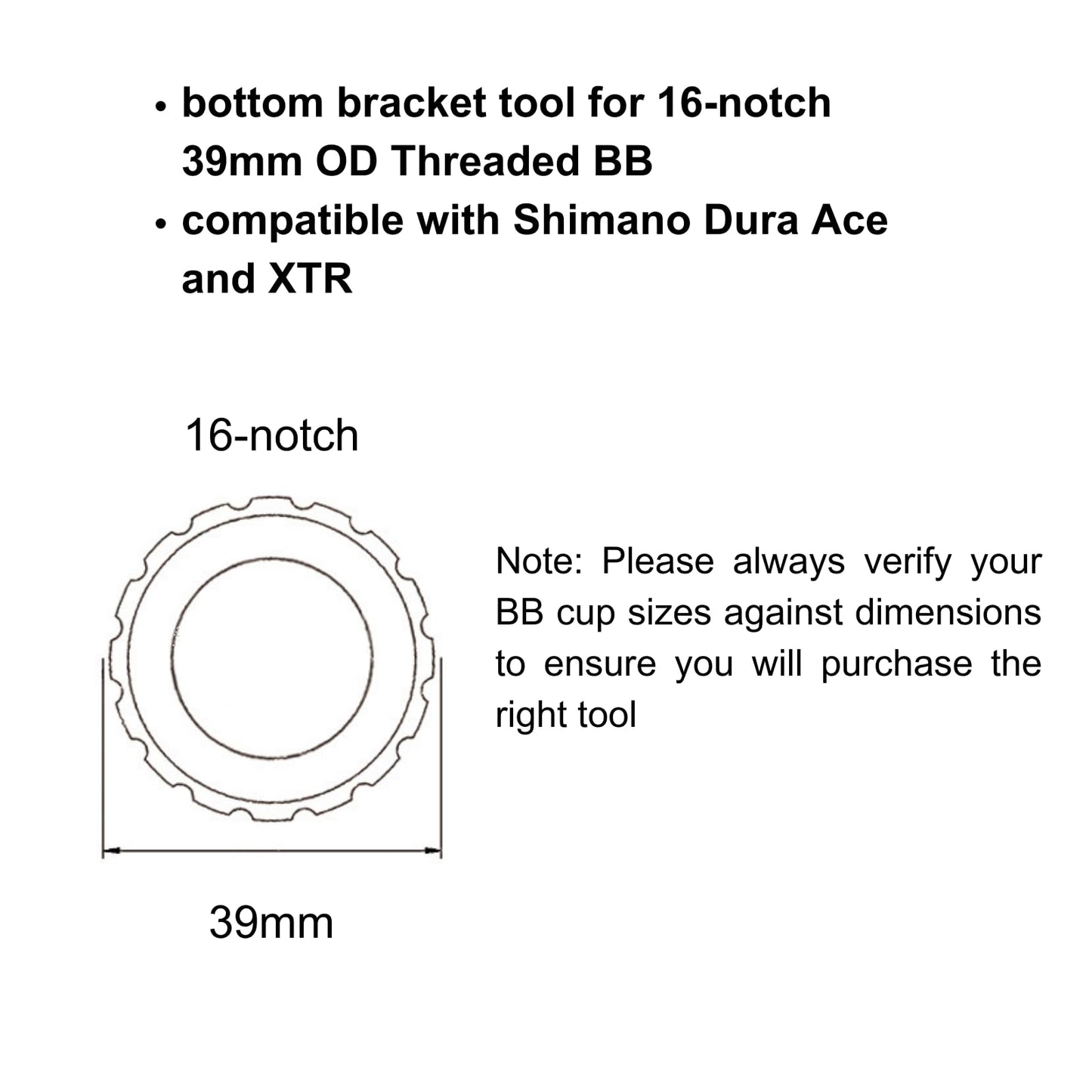Juscycling Bottom Bracket Tool for 16-Notch 39mm OD Threaded BB, Compatible with Shimano Dura Ace and XTR