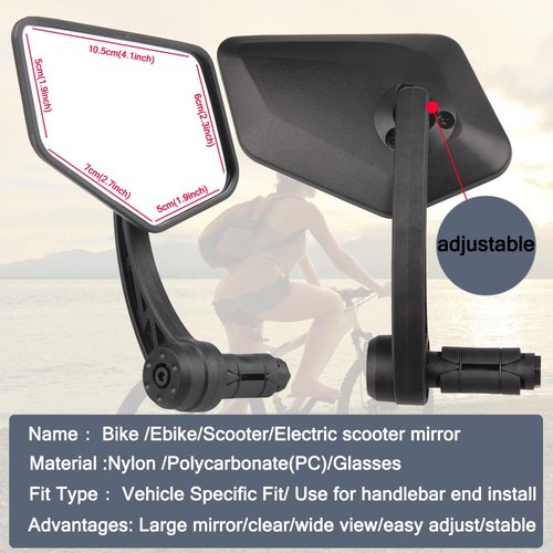 DRCKHROS 1 Pair Bike Mirror Handlebar end Mount Bicycle Mirrors E-Bike Mirrors, HD Glass Convex Mirror, Rotatable And Adjustable Wide Angle Rear View Shockproof Mirrors,Safe Cycling Bike Accessories.