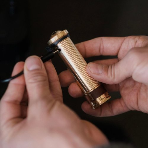 Barebones Mini Flashlight - Brass, Vintage-Style Rechargeable Flashlight with Adjustable Brightness, Magnetic Base, and Candle Flicker Mode – Compact Travel and Camping Light