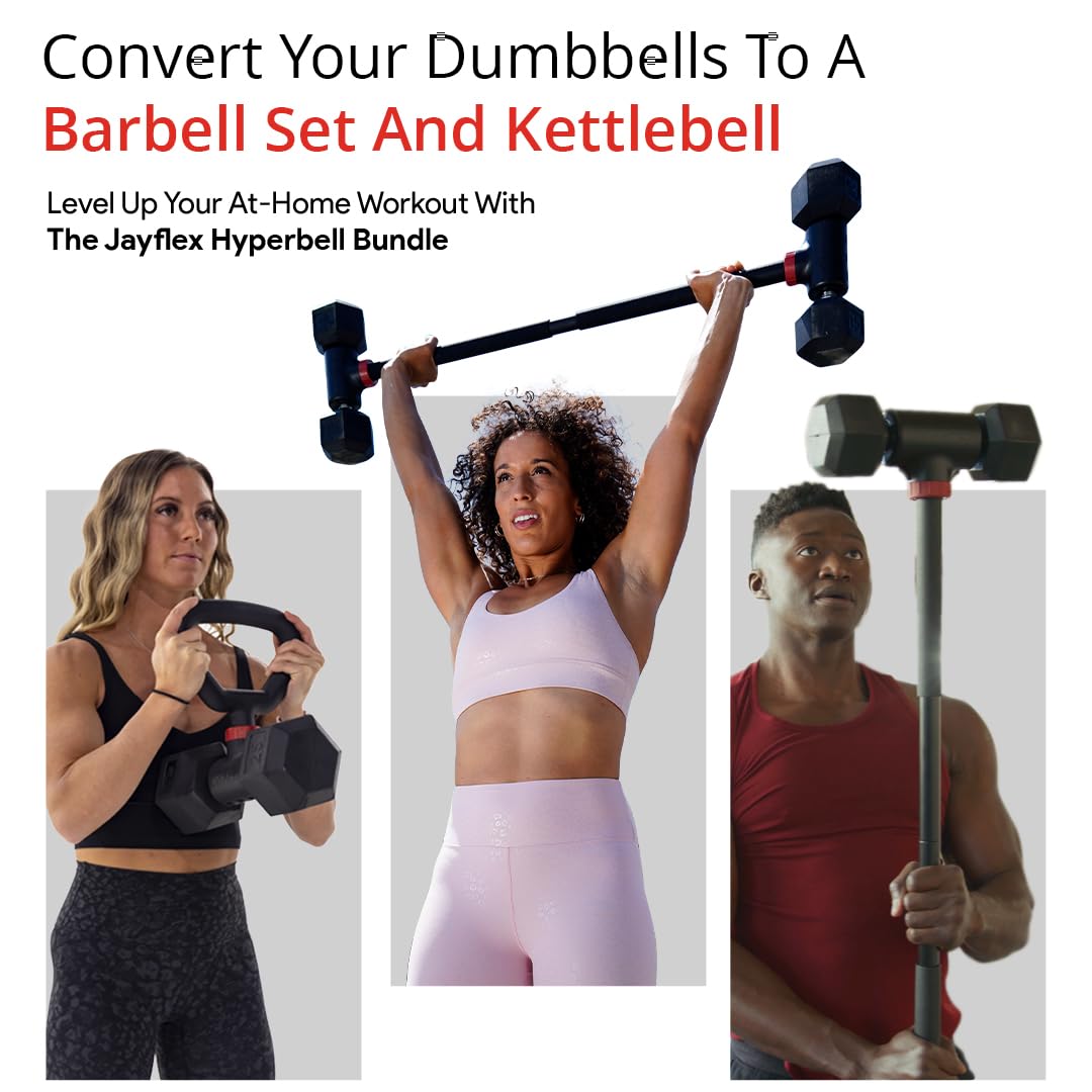Jayflex Hyperbell Dumbbell Converter - Convert Dumbbells to Barbell Set and Kettlebell for Home Fitness - Adjustable & Up to 200 lb Capacity Weight Barbell for Weight Lifting