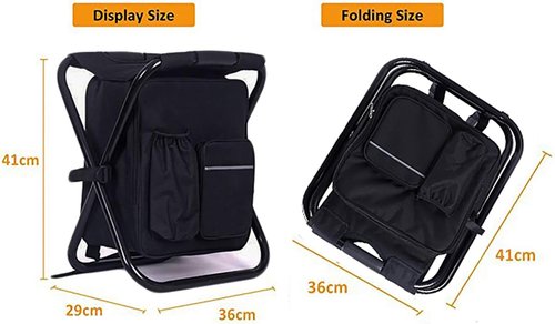 HANERDUN 3 in 1 Backpack Stool Cooler Chair, Foldable Camping Fishing Stool, Portable Backpack Chair for Outdoor Hiking Walking,Black