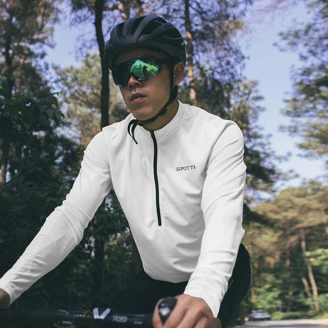 Spotti Men's Cycling Bike Jersey Long Sleeve with 3 Rear Pockets - Moisture Wicking, Breathable, Quick Dry Biking Shirt