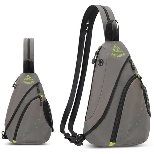Peicees Bags for Men Waterproof Sling Bag Crossbody Shoulder Bag for Women Chest Daypack Backpack for Travel Bike Hiking, Gray