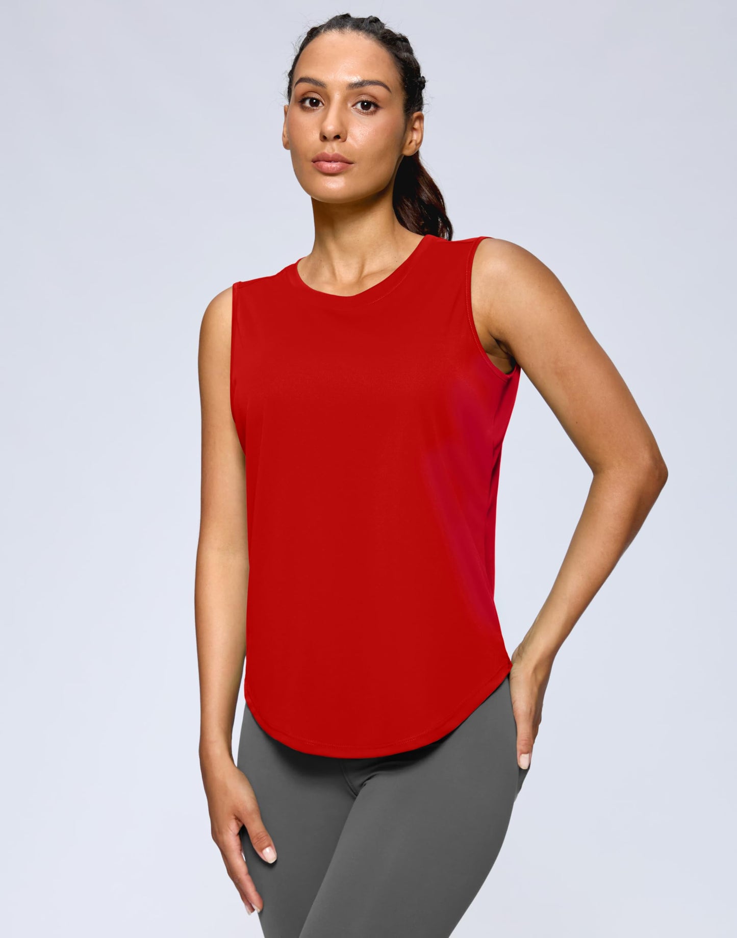 G Gradual Women's Workout Tank Tops Lightweight Sleeveless High Neck Athletic Shirts for Running Gym Tennis Pickleball, Red, M