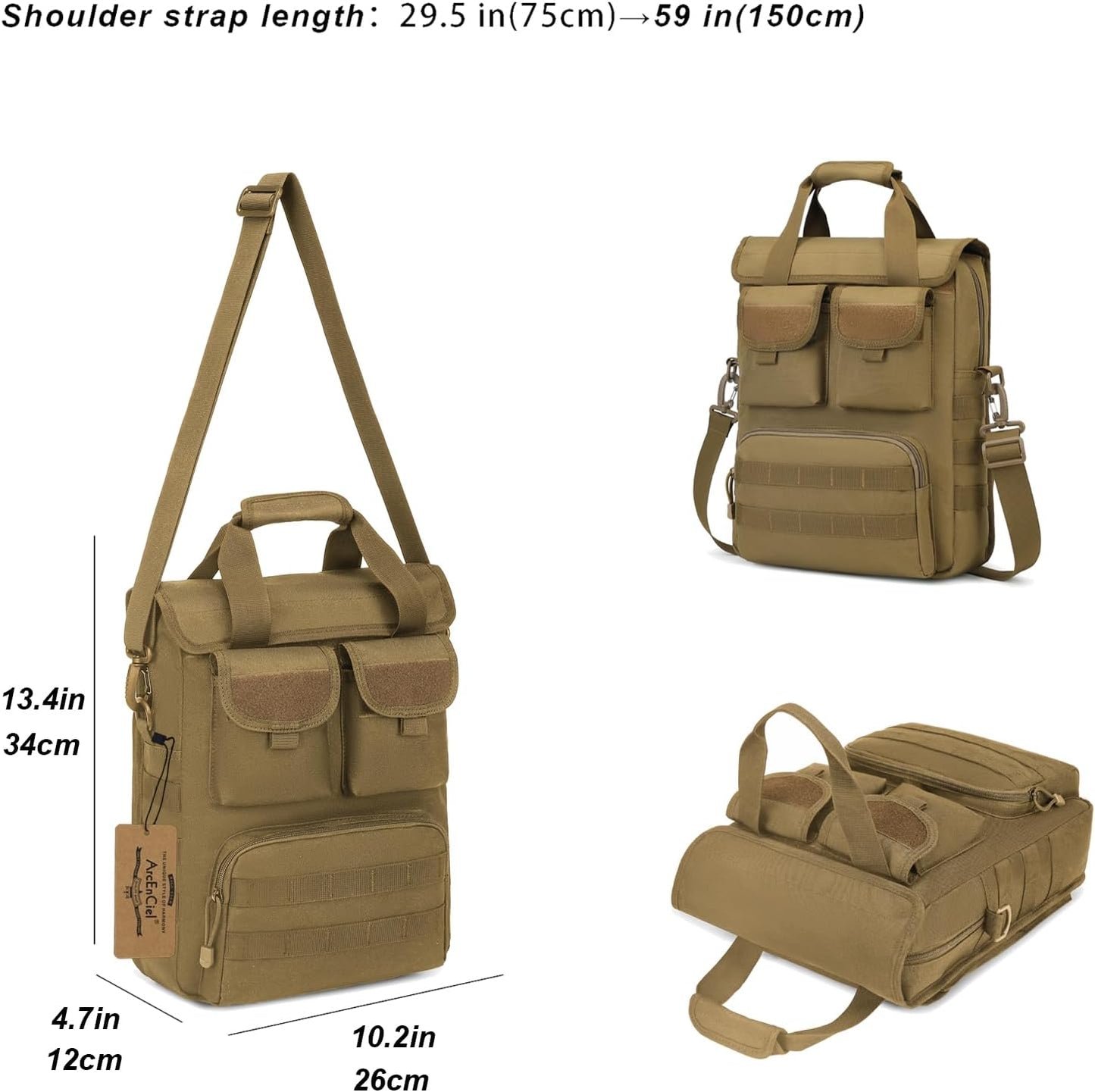 ArcEnCiel 12.9-14 Inch Laptop Tactical Messenger Bag Men MOLLE Sling Pack Briefcase Gear Handbags Utility Carry Satchel