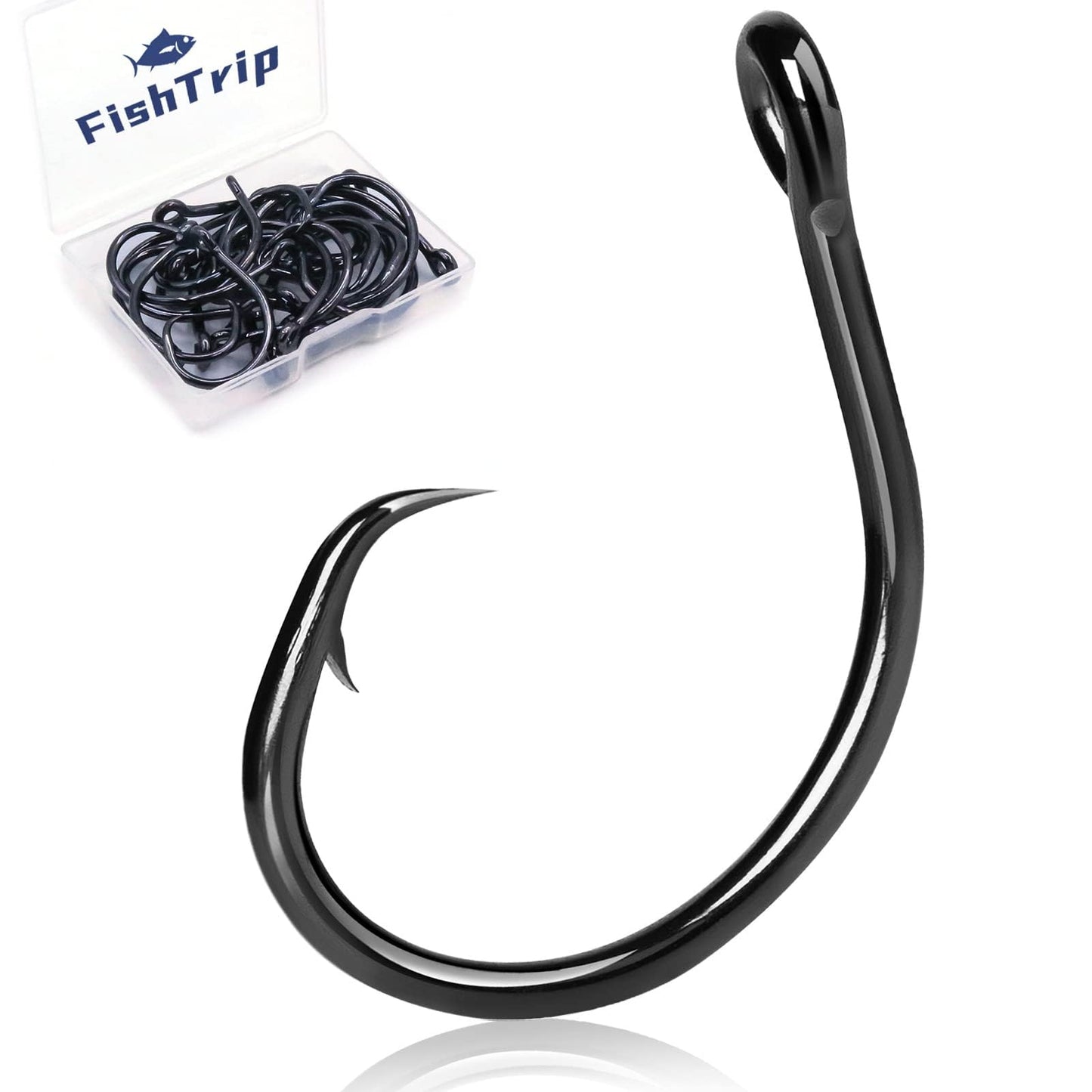 FishTrip Circle Hooks Saltwater 25pcs,in-Line Circle Fishing Hooks 5X Strong for Catfish,Black/High Carbon Steel/Non-Offset/Closed Eye/Wide Gap for Striped Bass Salmon (Size 2/0)