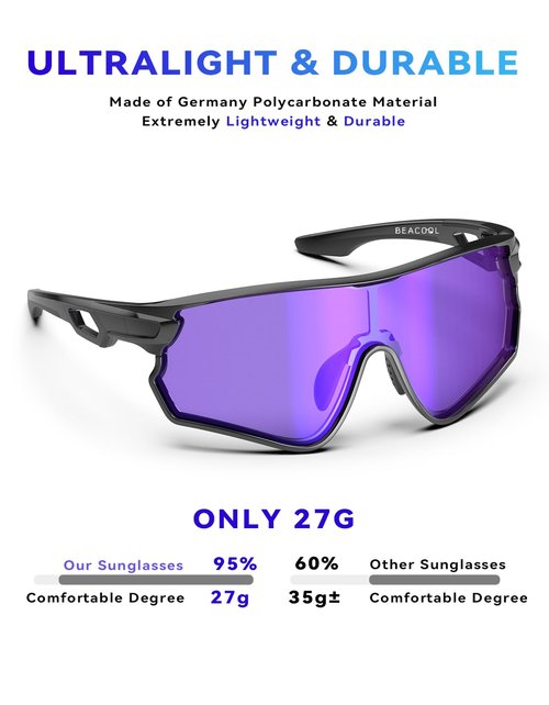 BEACOOL photochromic sunglasses sport (Black-photochromic Purple)