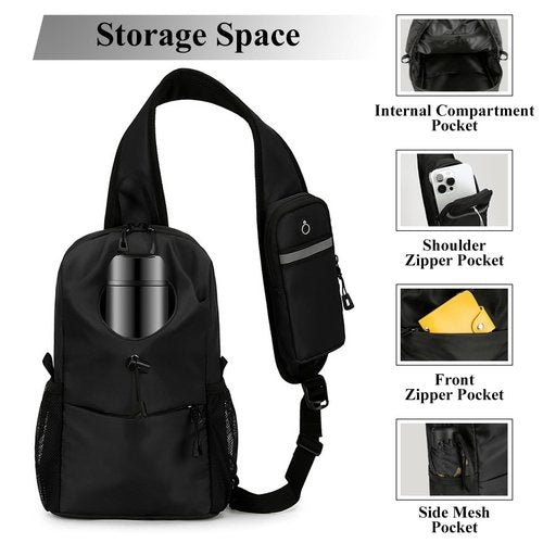 VANNMESTER Crossbody Sling Bag for Men Women Travel Sling Bag with Bottle Holder & Phone Pouch Lightweight One Strap Sling Backpack for Hiking Walking Biking