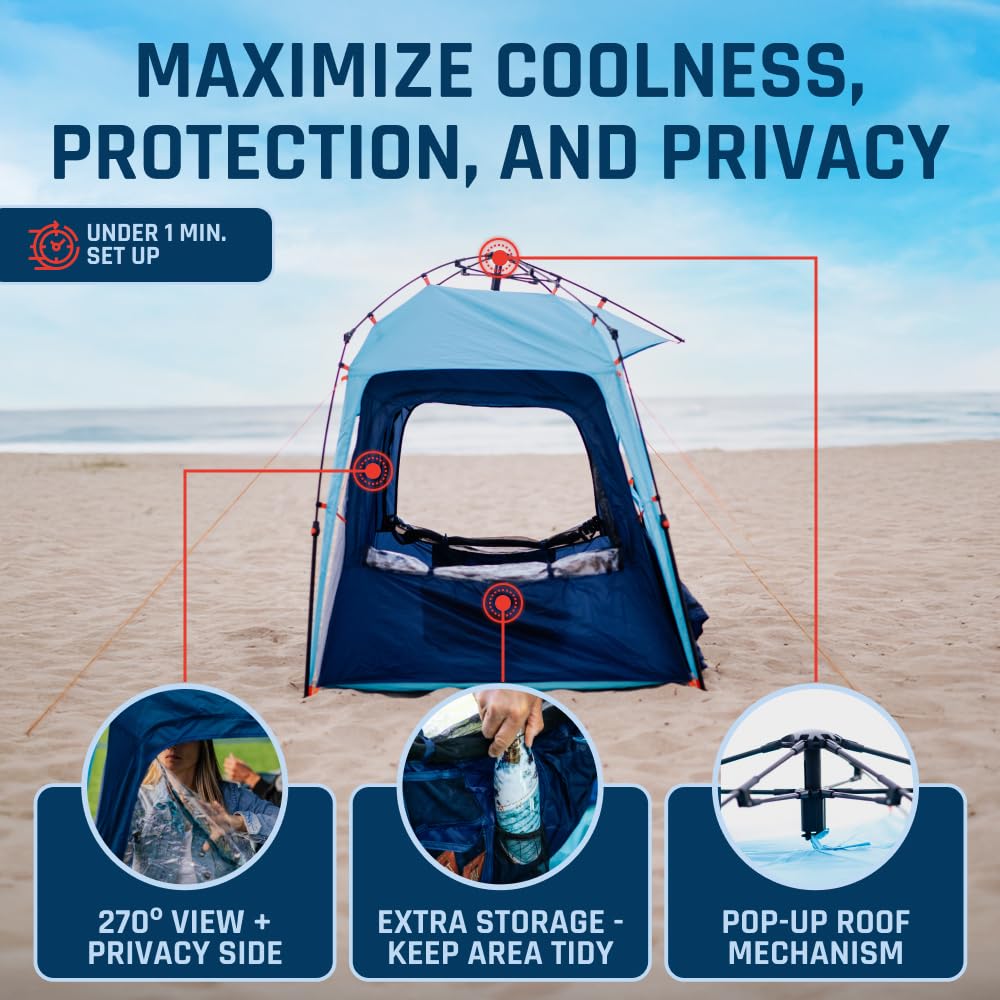 Fofana Pop Up Tents for Camping - 4-Person Dome, Blue - Windproof & Water-Resistant Cold Weather Tent & Pop Up Shelter with 270-Degree View & Instant Setup