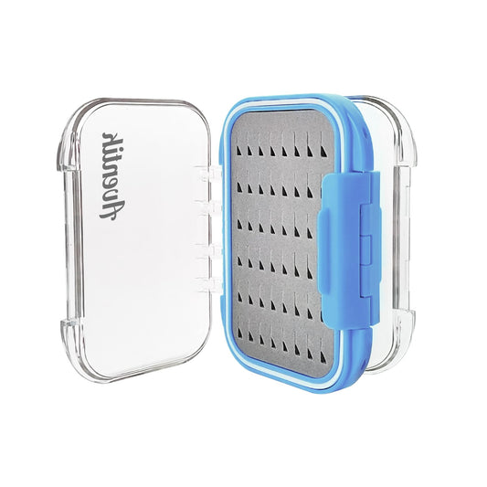 Aventik Fly Fishing Box Jig Box Waterproof Float Lightweight Double Side Large Capacity Easy Grip Clear Lid Fly Fishing Lures Box(H18 Blue, SIZE A:4.24X3.04X1.36inch)