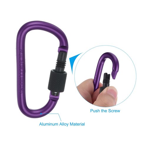 PATIKIL Locking Hook 3", 4 Pack Aluminum D Ring Shape Clip Screw Gate Lock Quick Link for Keychain Outdoor Camping Hiking, Purple