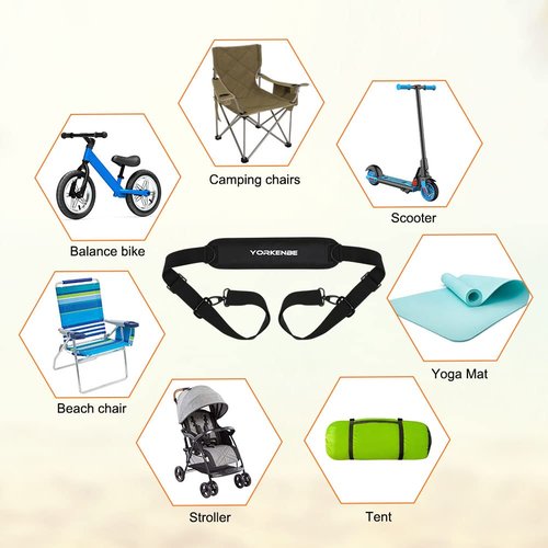 Yorkenbe 1 Pack Carry Strap for Folding Chair, Adjustable Beach Chair Backpack Straps, Carry Strap for Beach Chair, Backpacking, Picnics, Scooter, Foldable Bikes (Black, 115-195cm) (black, 1pc)