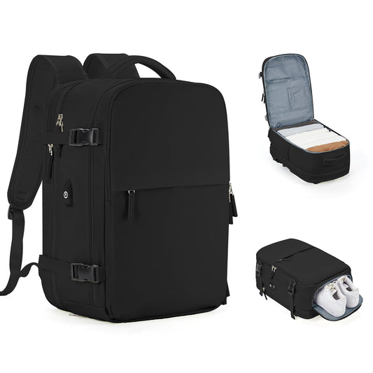 Expandable Travel Backpack For Women Men Airline Approved Personal Item Backpack For Airlines Carry On Backpack Flight Approved Waterproof Backpack For Traveling On Airplane Gym Travel Bag Black