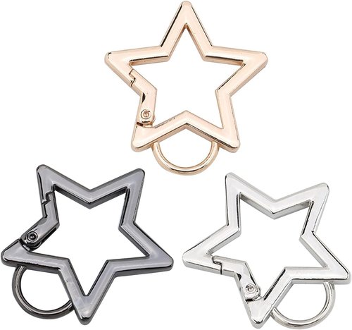 Silver Star Shaped Stainless Steel Keychain Clip Carabiner Snap Hook Holder Star Carabiner Hook Clip Key Holder Carabiner Clip for Keys and Wallet with Key Chain Rings Accessories, Car Keychain